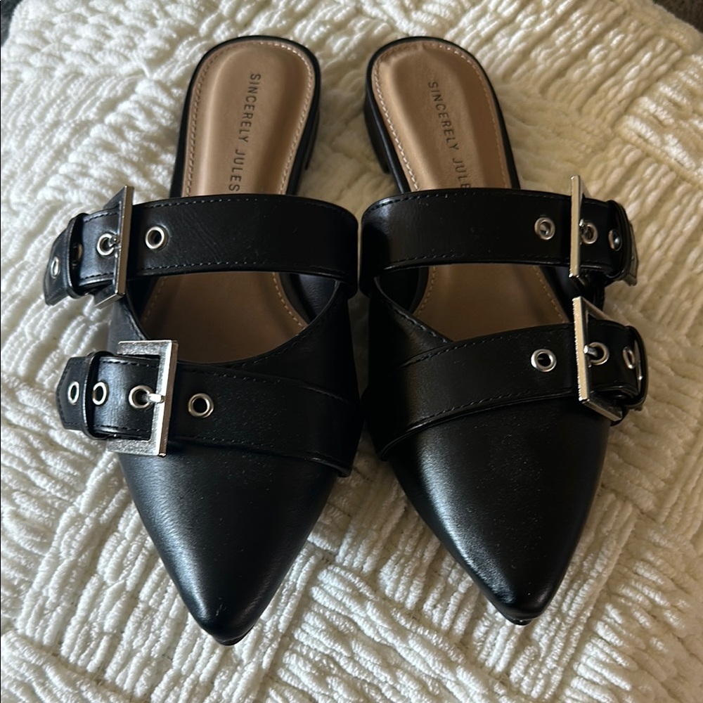 Sincerly Jules Black Buckle Women's Mules